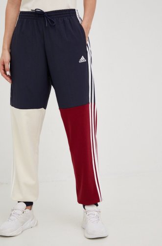 Adidas pantaloni de trening essentials femei, culoarea albastru marin, modelator