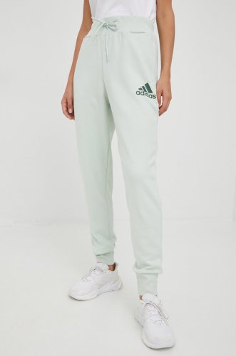 Adidas pantaloni de trening femei, culoarea verde, cu imprimeu