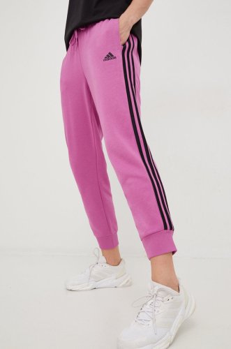 Adidas pantaloni de trening femei, culoarea violet, cu imprimeu