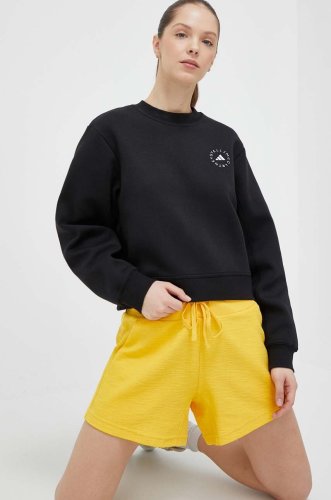 Adidas pantaloni scurti din bumbac culoarea galben, neted, high waist