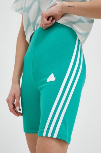 Adidas pantaloni scurti femei, culoarea verde, cu imprimeu, high waist