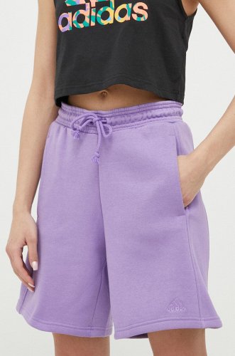 Adidas pantaloni scurti femei, culoarea violet, neted, high waist