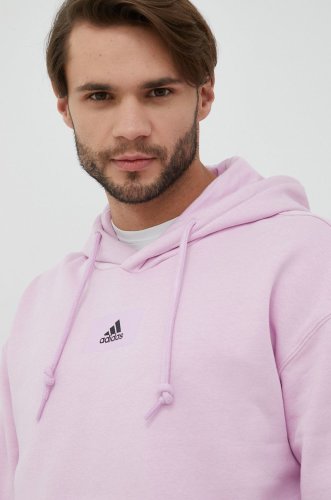 Adidas performance bluza barbati, culoarea roz, cu glugă, neted