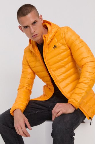 Adidas performance geacă de puf bărbați, culoarea portocaliu, de iarnă