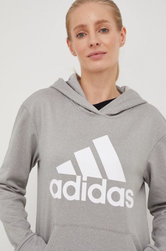 Adidas performance hanorac de antrenament big logo femei, culoarea gri, cu glugă, cu imprimeu