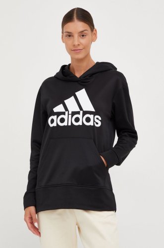 Adidas performance hanorac de antrenament big logo femei, culoarea negru, cu glugă, cu imprimeu