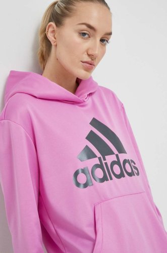 Adidas performance hanorac de antrenament culoarea roz, cu glugă, cu imprimeu