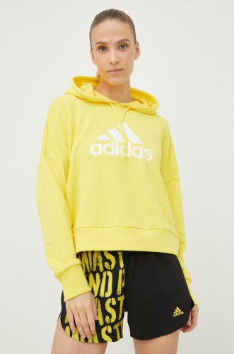 Adidas performance hanorac de bumbac femei, culoarea galben, cu imprimeu