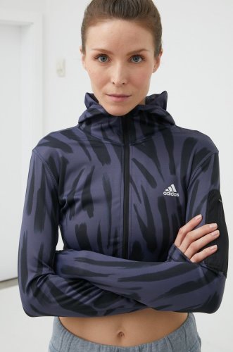 Adidas performance hanorac de jogging run icon he0353 femei, culoarea albastru marin, modelator