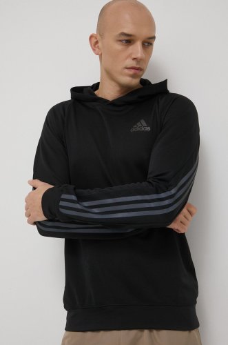 Adidas performance hanorac de jogging run icon he2472 barbati, culoarea negru, cu imprimeu