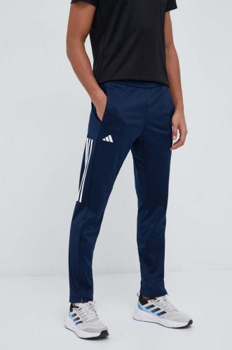 Adidas performance pantaloni de antrenament 3 stripes culoarea albastru marin, cu imprimeu
