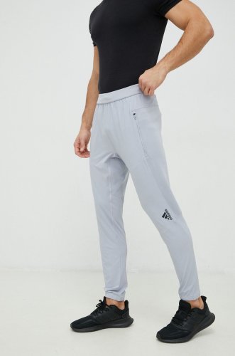 Adidas performance pantaloni de antrenament designed for training barbati, culoarea gri, neted