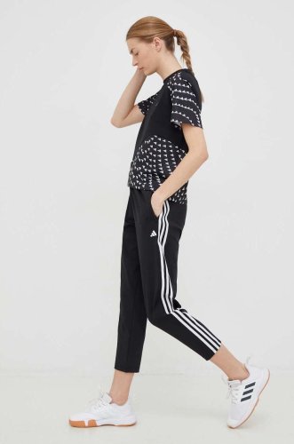 Adidas performance pantaloni de antrenament femei, culoarea negru, cu imprimeu