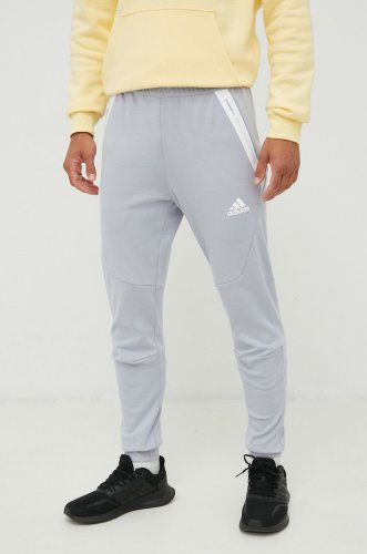 Adidas performance pantaloni de trening barbati, culoarea gri, neted
