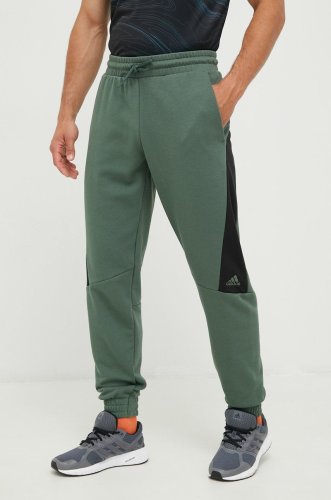 Adidas performance pantaloni de trening barbati, culoarea verde, modelator
