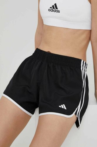 Adidas performance pantaloni scurți de alergare marathon 20 culoarea negru, cu imprimeu, medium waist