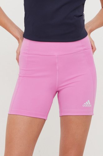 Adidas performance pantaloni scurți de alergare own the run femei, culoarea roz, neted, high waist