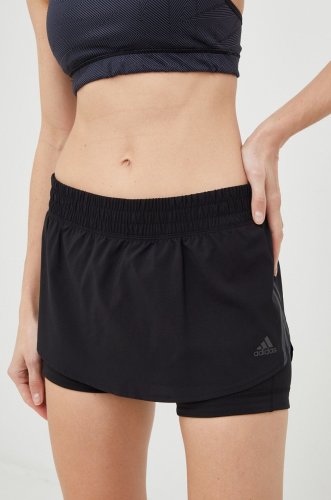 Adidas performance pantaloni scurți de alergare run icons femei, culoarea negru, cu imprimeu, medium waist