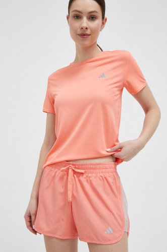 Adidas performance pantaloni scurți de alergare run it culoarea portocaliu, cu imprimeu, medium waist