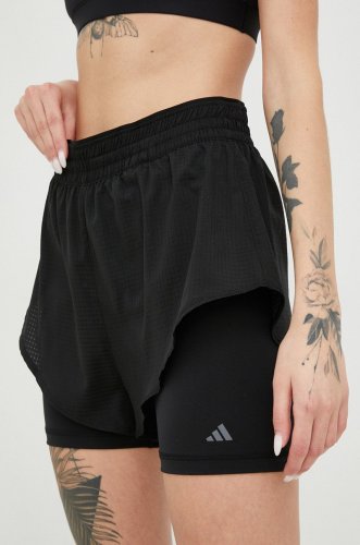 Adidas performance pantaloni scurți de antrenament hiit femei, culoarea negru, neted, high waist