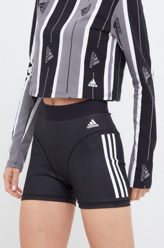 Adidas performance pantaloni scurți de antrenament hyperglam femei, culoarea negru, cu imprimeu, high waist
