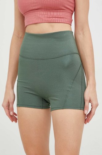 Adidas performance pantaloni scurți de yoga studio lux fire femei, culoarea verde, neted, high waist