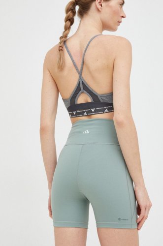 Adidas performance pantaloni scurți de yoga yoga studio femei, culoarea verde, neted, high waist