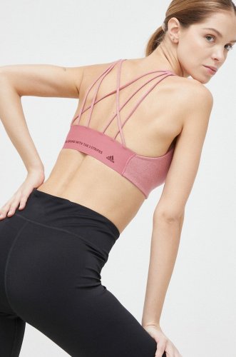 Adidas performance sutien yoga coreflow culoarea roz, neted