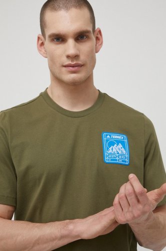 Adidas terrex tricou patch mountain graphic he1643 barbati, culoarea verde, cu imprimeu