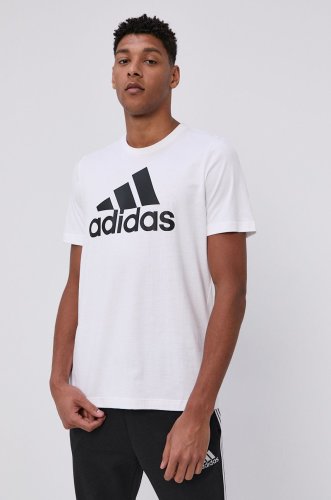 Adidas tricou bărbați, culoarea alb, cu imprimeu