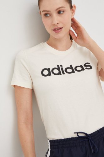 Adidas tricou din bumbac culoarea bej