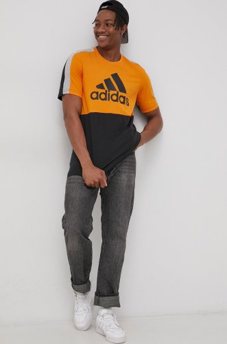 Adidas tricou din bumbac culoarea portocaliu, cu imprimeu
