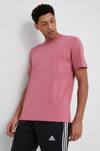 Adidas tricou din bumbac culoarea roz, neted