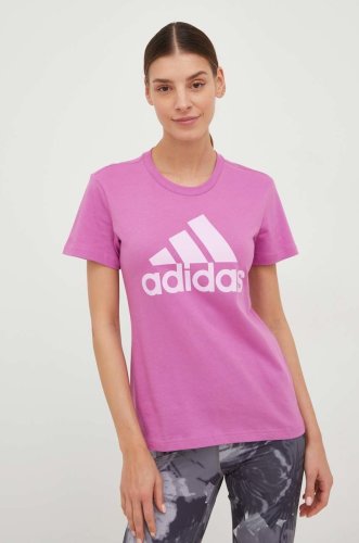 Adidas tricou din bumbac femei, culoarea roz