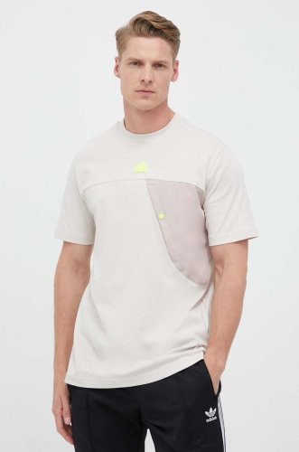 Adidas tricou din bumbac lym culoarea bej, neted