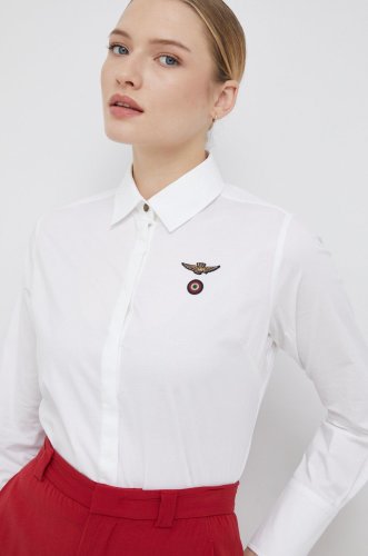 Aeronautica militare camasa femei, culoarea alb, cu guler clasic, regular
