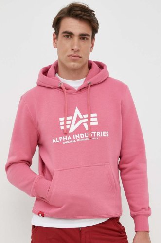 Alpha industries bluza barbati, culoarea roz, cu glugă, cu imprimeu