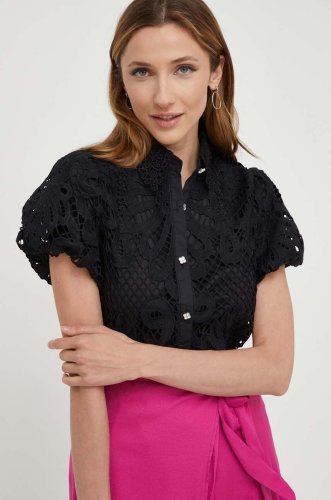 Answear lab bluza femei, culoarea negru, cu guler clasic, regular