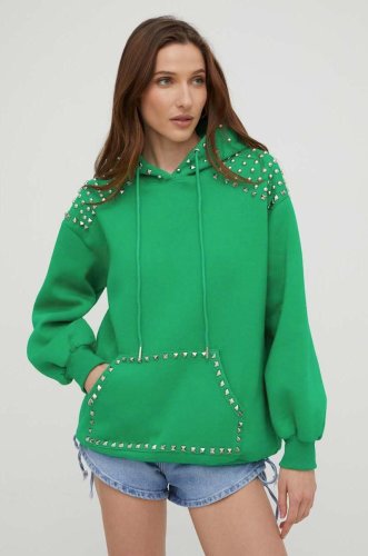 Answear lab bluza femei, culoarea verde, cu glugă, cu imprimeu