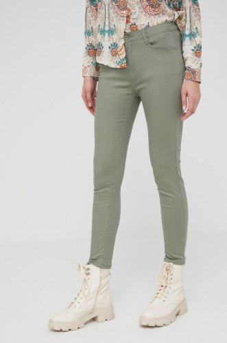 Answear lab jeansi push-up femei, culoarea verde, medium waist