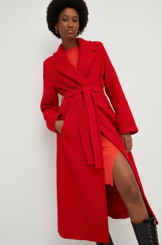 Answear lab palton de lana culoarea rosu, de tranzitie, desfacut