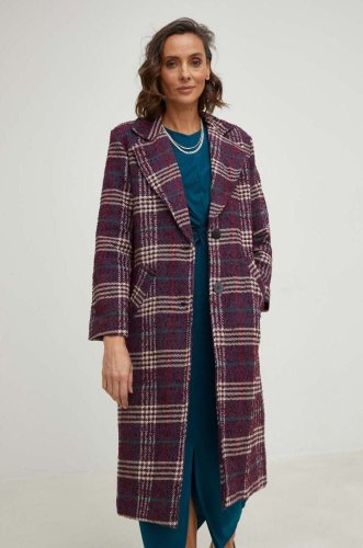 Answear lab palton din lana culoarea violet, de tranzitie