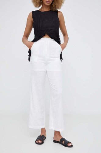 Answear lab pantaloni din in culoarea alb, drept, high waist