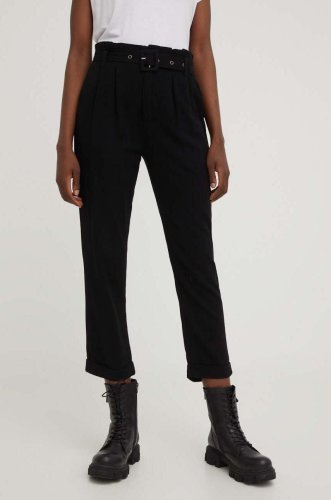 Answear lab pantaloni din in culoarea negru, drept, high waist
