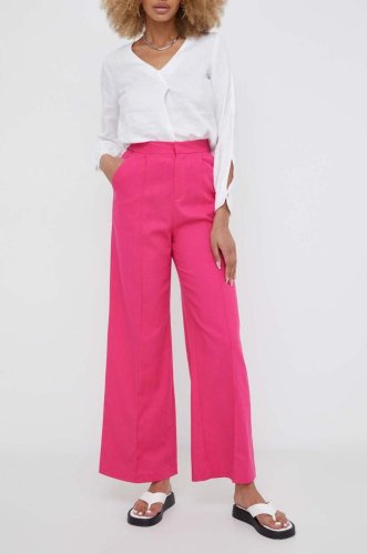 Answear lab pantaloni din in culoarea roz, drept, high waist