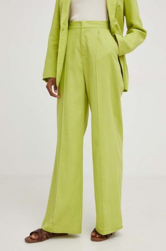 Answear lab pantaloni din in culoarea verde, drept, high waist