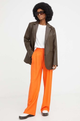 Answear lab pantaloni femei, culoarea portocaliu, lat, high waist