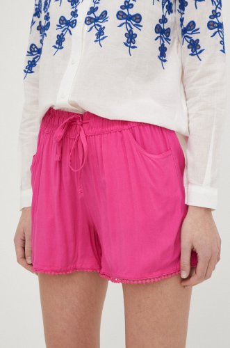 Answear lab pantaloni scurti femei, culoarea roz, neted, medium waist