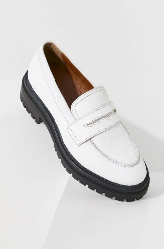 Answear lab pantofi de piele femei, culoarea alb, cu platforma
