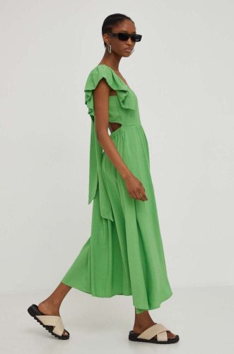 Answear lab rochie din in culoarea verde, midi, evazati
